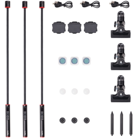 SmallRig 6226 RM 01B (3 sztuki) - zestaw, 3x lampa LED do makrofotografii na elastycznym ramieniu z pełnym zestawem akcesoriów - zawartość zestawu (akcesoria)